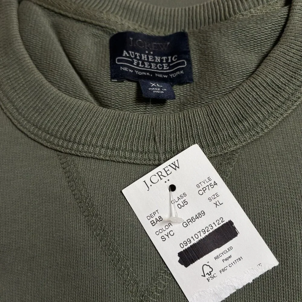 J Crew Sweatshirt Mens XL Green Sycamore Garment Dyed French Terry Crewneck NWT